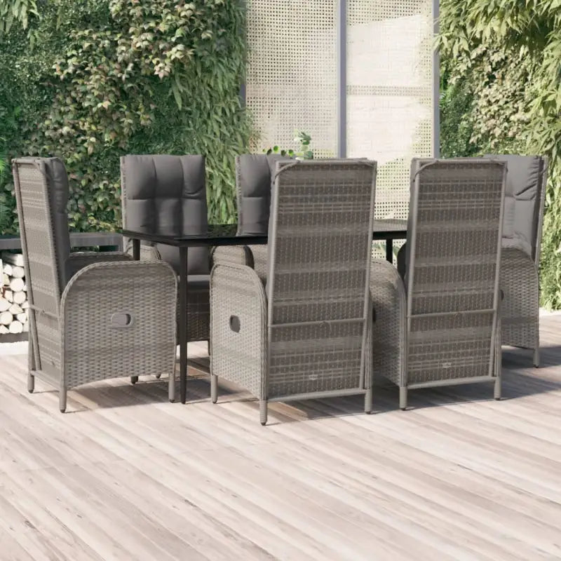 Moderne tuinset met poly rattan en gehard glas voor eenvoudig schoonmaken - Grijs / 160 cm tafellengte / 6x stoel