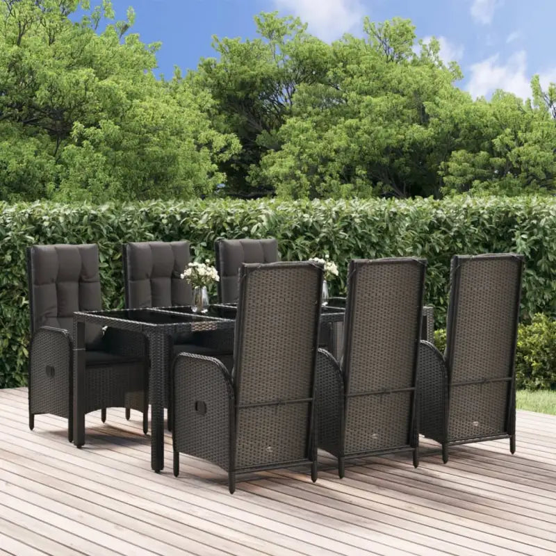 Moderne tuinset met poly rattan en gehard glas voor eenvoudig schoon maken - 190 cm tafellengte / 6x stoel + tafel