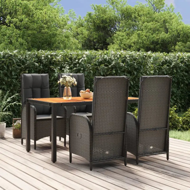 Moderne tuinset met poly rattan en massief acaciahout voor buitengebruik - 150 cm tafellengte / 4x stoel + tafel