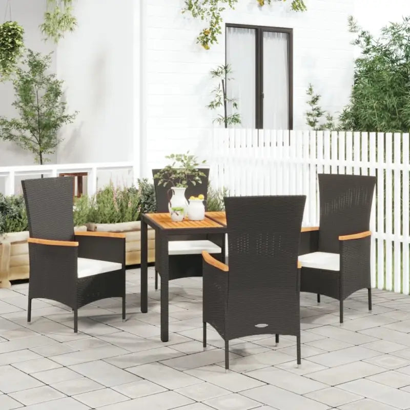 Moderne tuinset met poly rattan en massief acaciahout - 90 cm tafellengte / 5 - Tuinsets