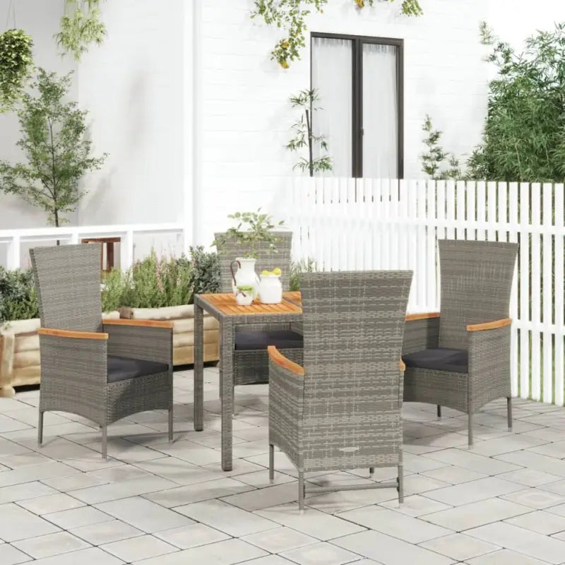 Moderne tuinset met poly rattan en massief acaciahout ontwerp - 90 cm tafellengte / 1 / 2x stoel + 2x Fauteuil + Tafel