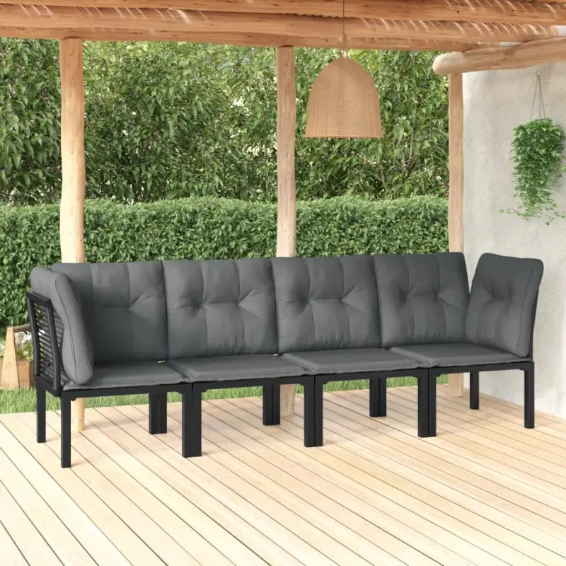Moderne tuinset met poly rattan en zwart materiaal - 2x hoek + 2x midden - Tuinsets
