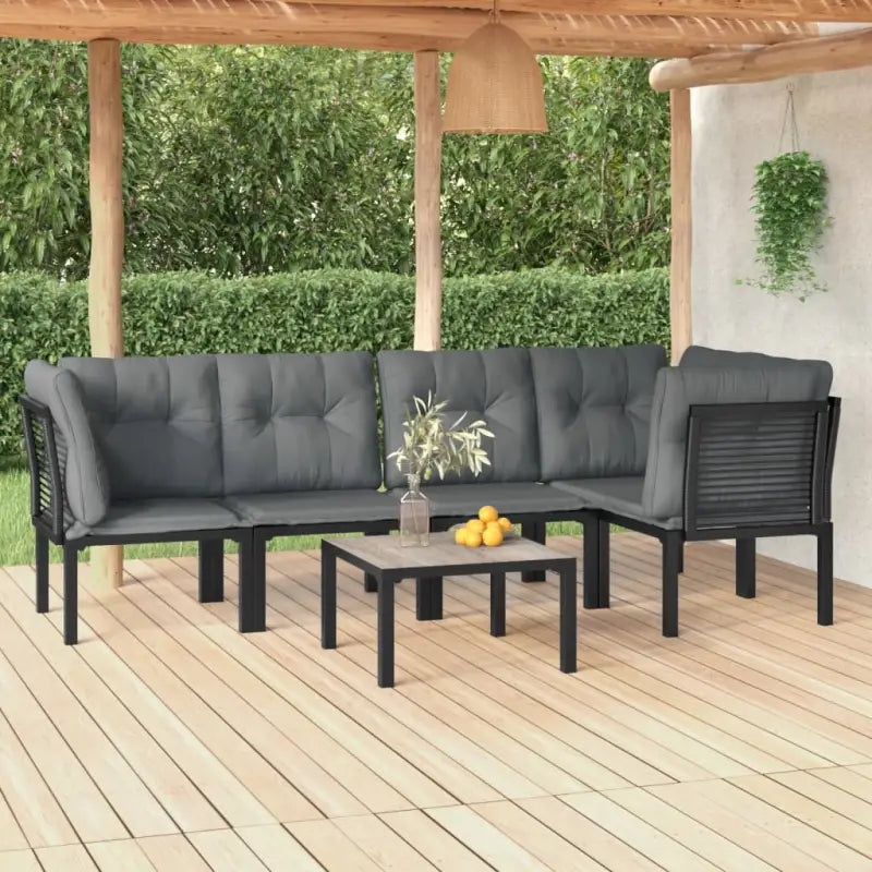 Moderne tuinset met weerbestendig PE rattan en gepoedercoat staal - 3x hoek + 2x midden + Tafel - Tuinsets