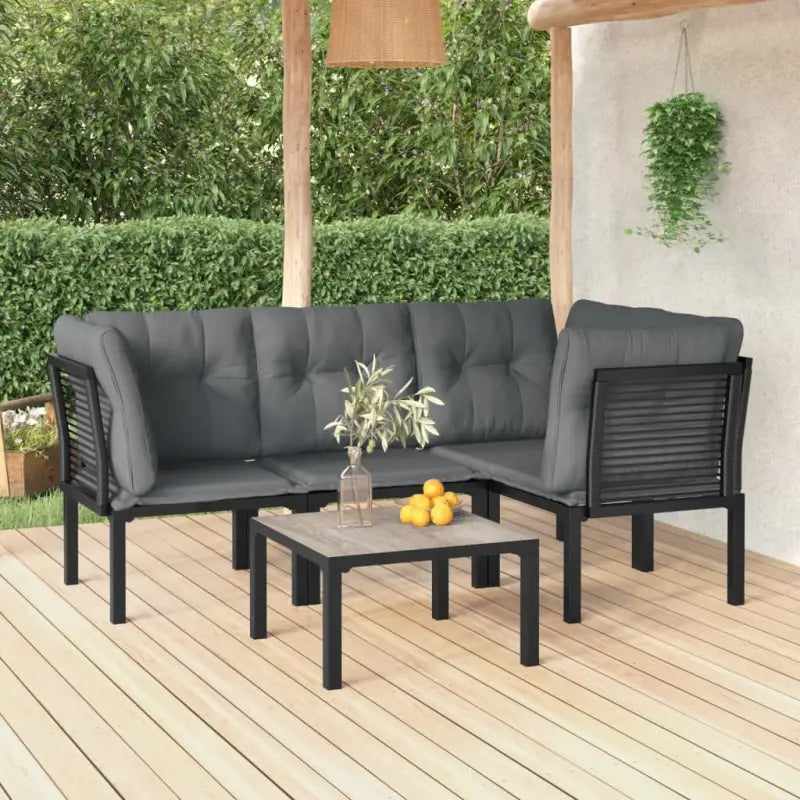 Moderne tuinset met weerbestendig PE rattan en gepoedercoat staal - 3x hoek + midden + Tafel - Tuinsets