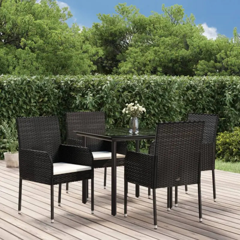 Moderne tuinset van poly rattan en gepoedercoat staal eenvoudig schoon - Zwart / 80 cm tafellengte - Tuinsets