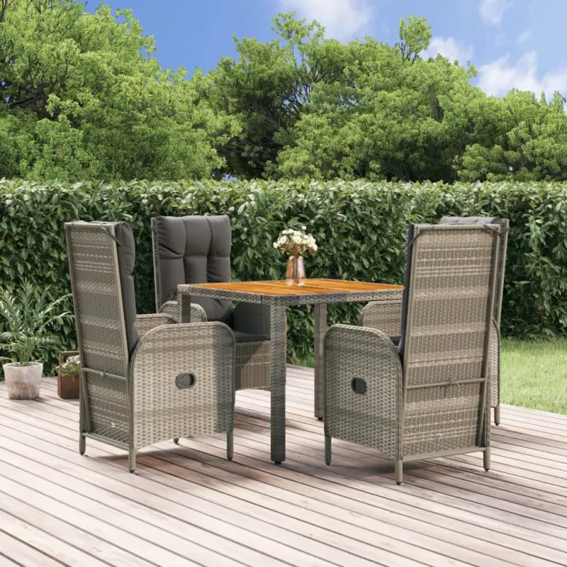 Moderne tuinset van poly rattan en massief acaciahout met gepoedercoat staal - 90 cm tafellengte / 4x stoel + tafel