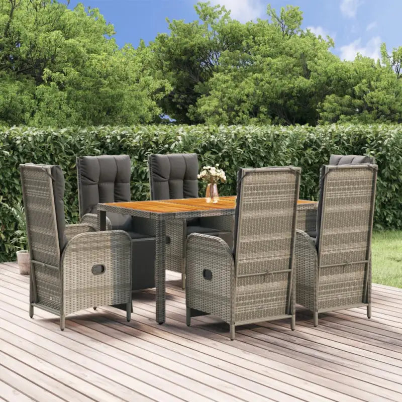 Moderne tuinset van poly rattan en massief acaciahout met gepoedercoat staal - 150 cm tafellengte / 6x armstoel + tafel