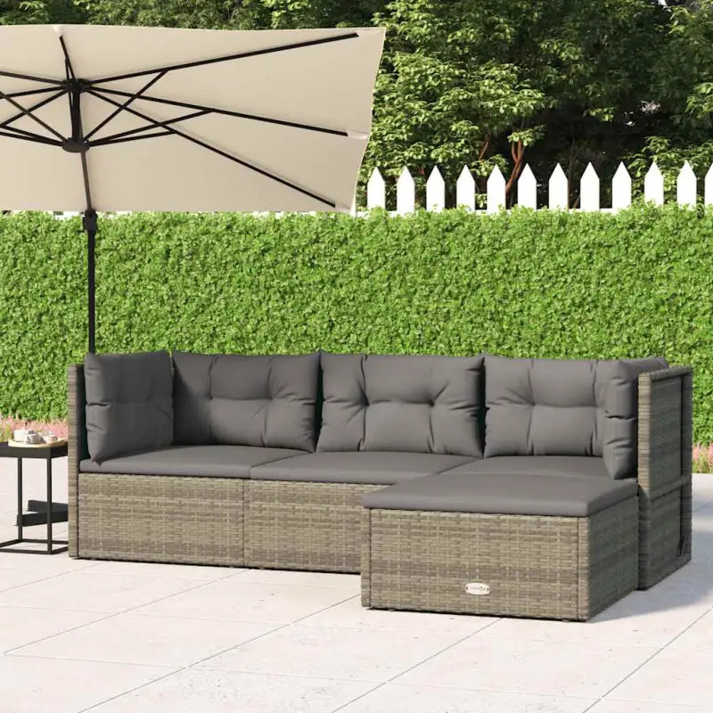 Moderne tuinset van poly rattan met comfortabele afmetingen zitting - Grijs / 2x hoek + midden + voetensteun - Tuinsets