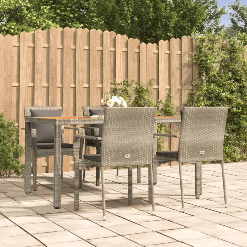 Moderne tuinset van poly rattan met massief acaciahout en gepoedercoat staal - Grijs / 150 cm tafellengte - Tuinsets
