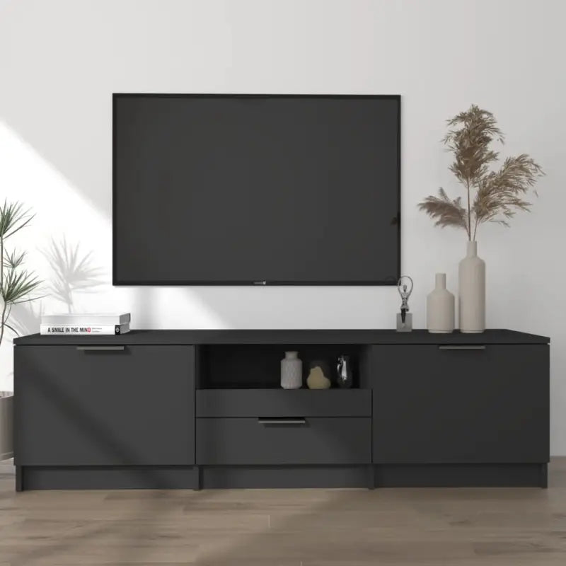 Moderne Tv-meubel in bewerkt hout met stevig blad en grijs sonoma afwerking - Zwart / 1 - Tv-meubels