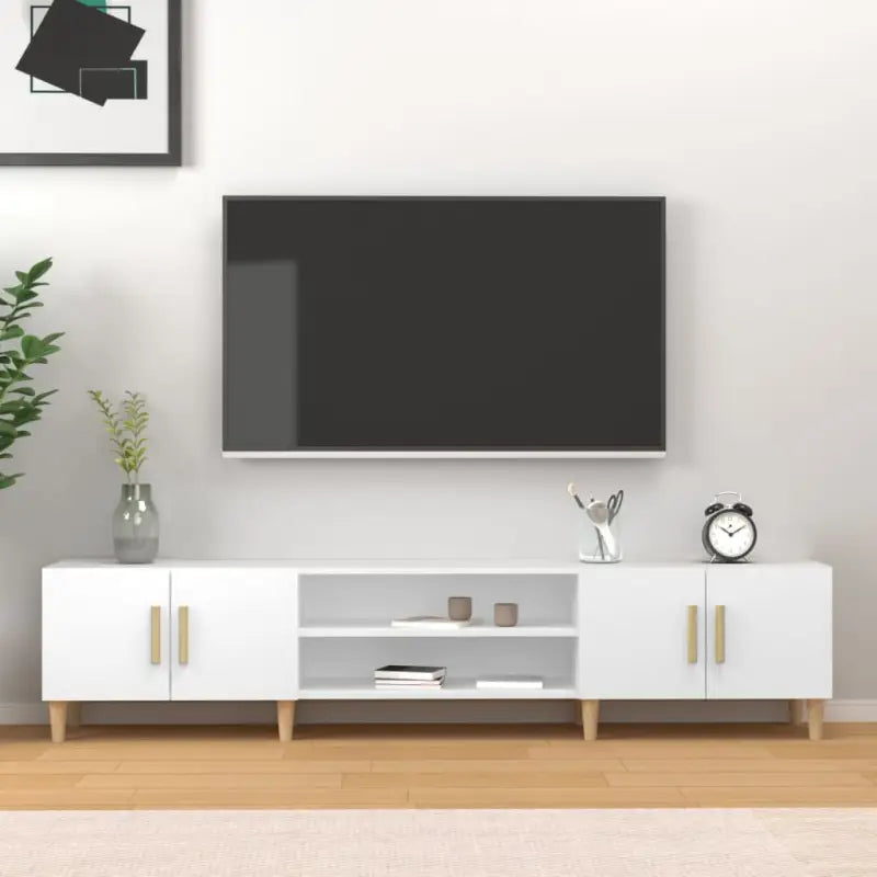 Moderne tv-meubel met bewerkt hout en houten poten voor strak interieur - Wit / 1 - Tv-meubels