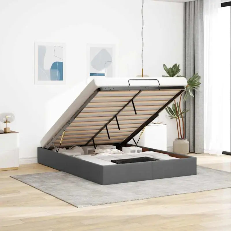 Moderne voetenbank met opbergruimte en ademend vermogen voor boxspring nodig - Donkergrijs / 140 x 200 cm - Bedden &