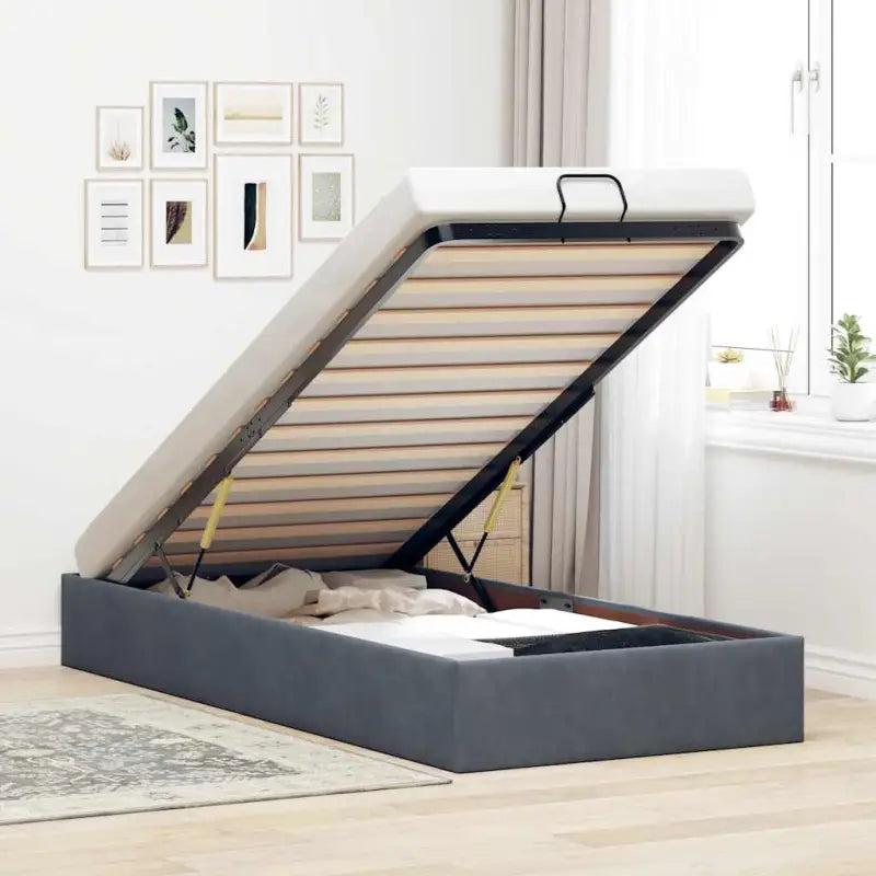 Moderne voetenbankje met opbergfunctie en geschikt voor boxspring nodig - Donkergrijs / 100 x 200 cm - Bedden &