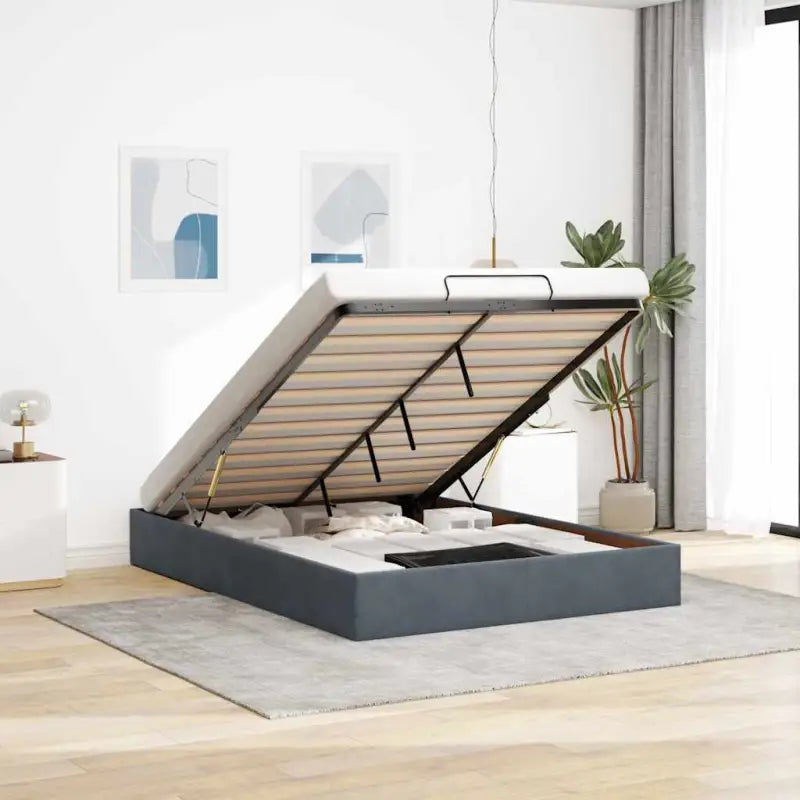 Moderne voetenbankje met opbergfunctie en geschikt voor boxspring nodig - Donkergrijs / 140 x 200 cm - Bedden &