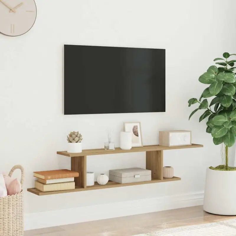 Moderne wandplank van bewerkt hout voor tv en accessoires - artisanaal eikenkleurig / 1 - Wandplanken