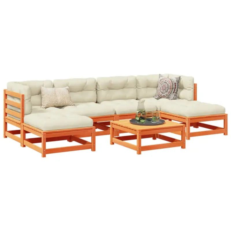 Modulair loungeset van massief grenenhout voor een comfortabele zitervaring - Wasbruin - Tuinsets