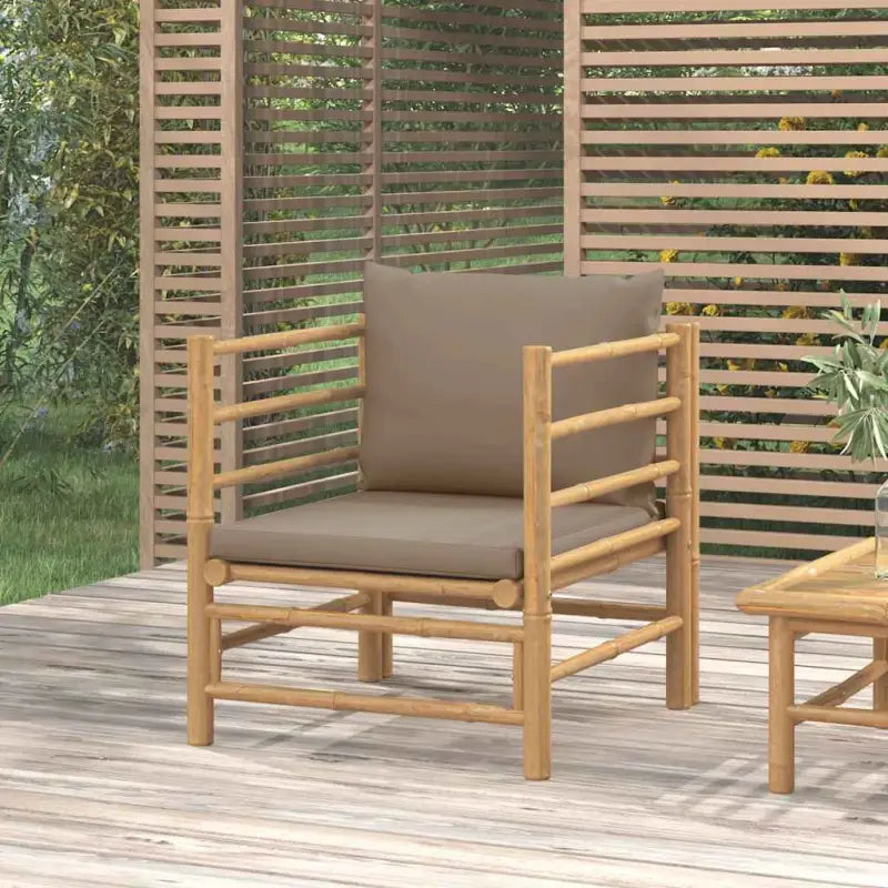 Modulaire bamboe tuinbank met comfortabele afmetingen en rugkussen - Taupe / 1 / Fauteuil - Modulaire tuinbanken