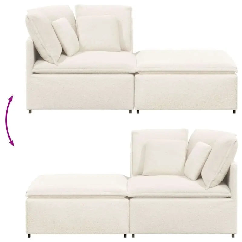 Modulaire Bank in Gekrulde Wolachtige Stof voor Elegante Zitruimtes - Bankelementen