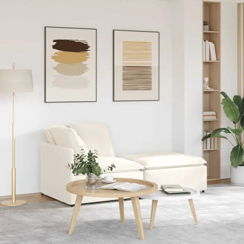 Modulaire Bank in Gekrulde Wolachtige Stof voor Elegante Zitruimtes - Crème - Bankelementen