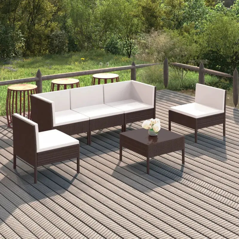 Modulaire loungeset met voetensteun en tafel voor ultiem tuincomfort - 2x hoek + 3x midden + Tafel - Tuinsets
