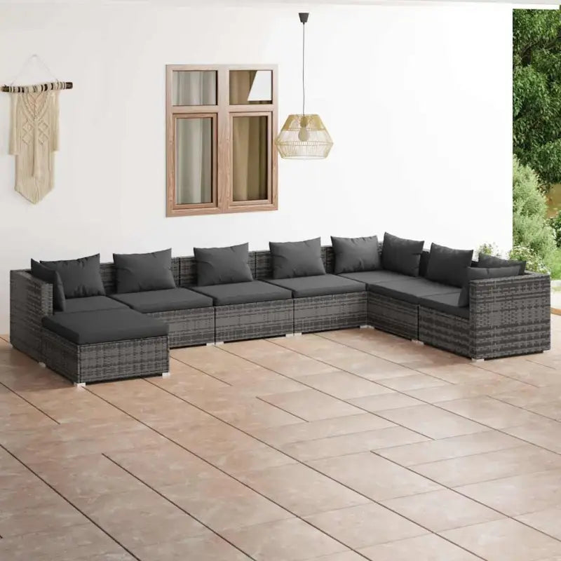Modulaire poly rattan tuinset met comfortabele zitkussens en instelbare diepte - Grijs en antraciet / 3x hoek + 4x