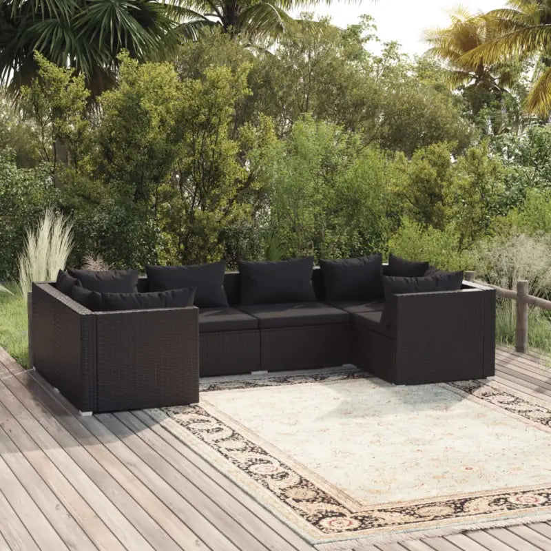 Modulaire poly rattan tuinset met comfortabele zitkussens en instelbare diepte - Zwart / 4x hoek + 2x midden - Tuinsets