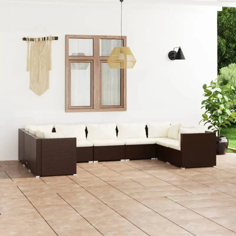 Modulaire poly rattan tuinset met comfortabele zitkussens en instelbare diepte - Bruin en crème / 4x hoek + 5x midden