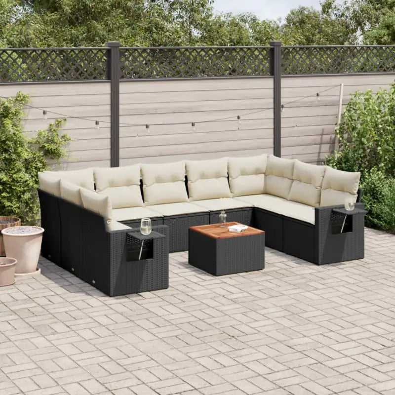 Modulaire tuinbank Lounge Set van zwart materiaal en gepoedercoat staal - Zwart en crème / 1 / 2x corner + table + 5x