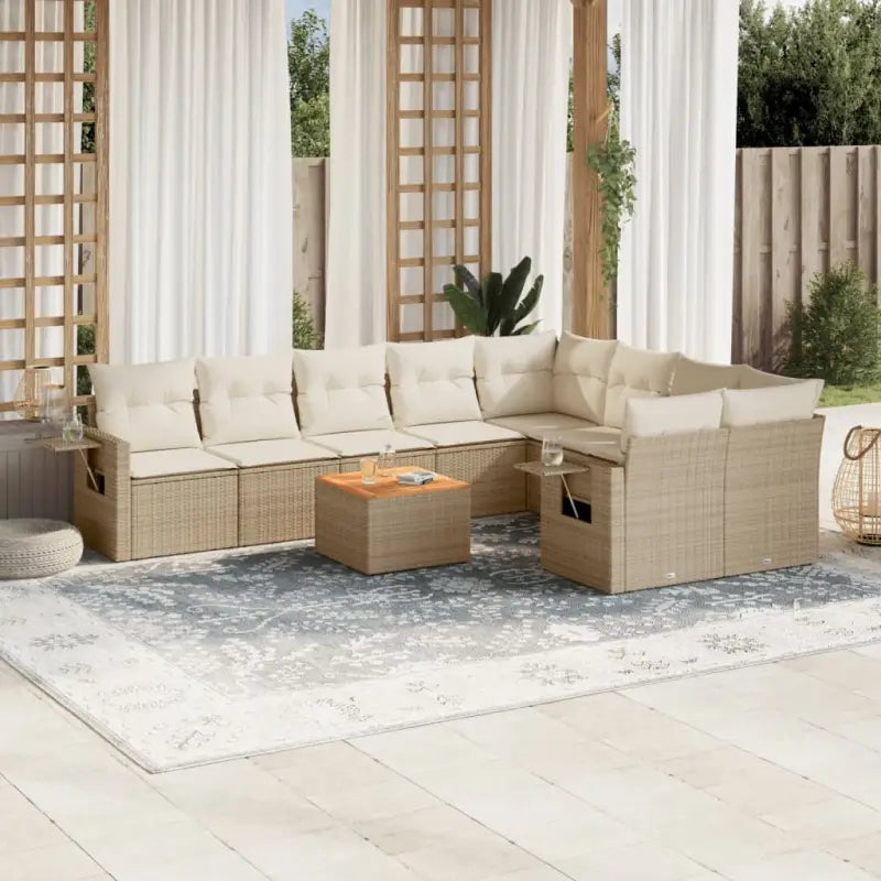 Modulaire tuinbank Lounge Set van zwart materiaal en gepoedercoat staal - Beige / 1 / 5x midden + Tafel + 2x hoek