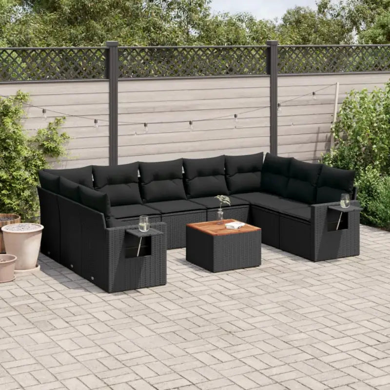 Modulaire tuinbank Lounge Set van zwart materiaal en gepoedercoat staal - Zwart / 1 / 2x corner + table + 5x middle