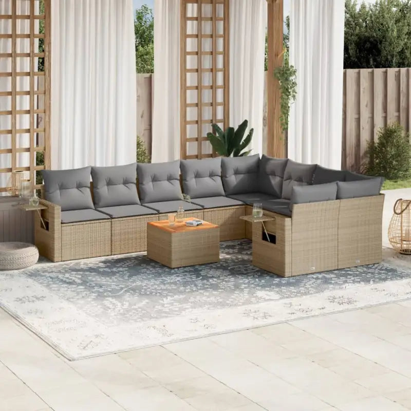 Modulaire tuinbank Lounge Set van zwart materiaal en gepoedercoat staal - Beige en grijs / 1 / 5x midden + Tafel + 2x