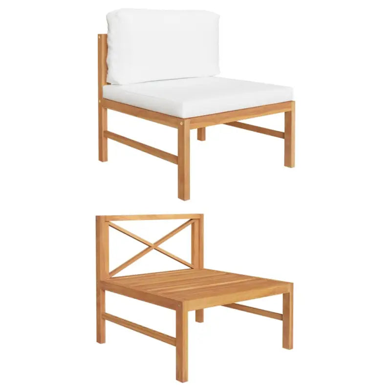 Modulaire tuinbank met fijn geschuurd hout en comfortabele kussens - Crème / 1 / Middenbank - Modulaire tuinbanken