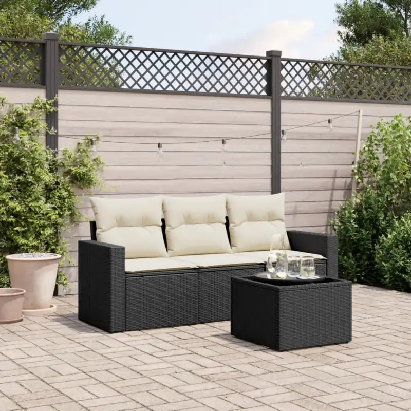 Modulaire tuinbank met waterdichte tas en poly rattan voor buitenplezier - Zwart en crème / 1 / Met tafel - Modulaire
