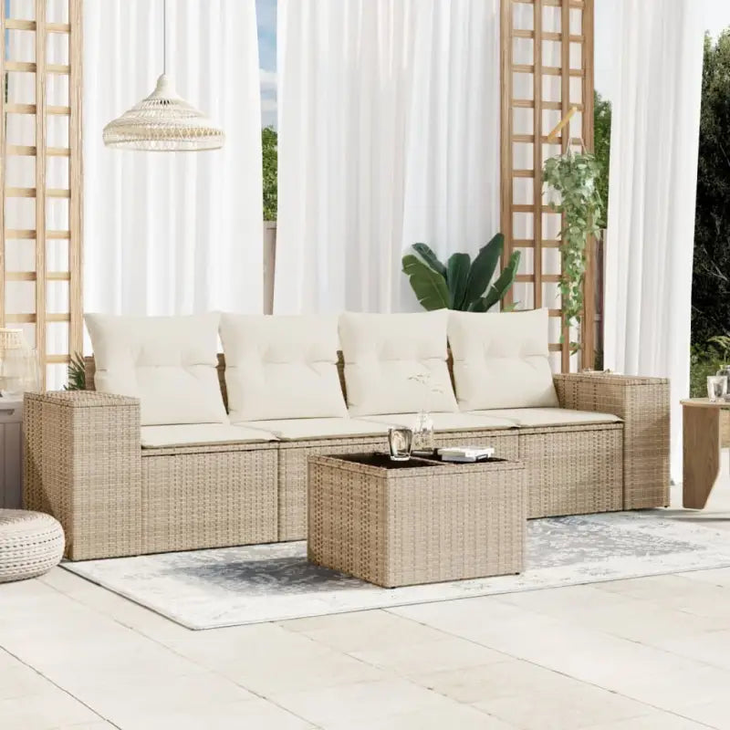 Modulaire tuinbank met zwart materiaal en poly rattan voor buitenplezier - beige en crèmekleurig / 1 / Met tafel
