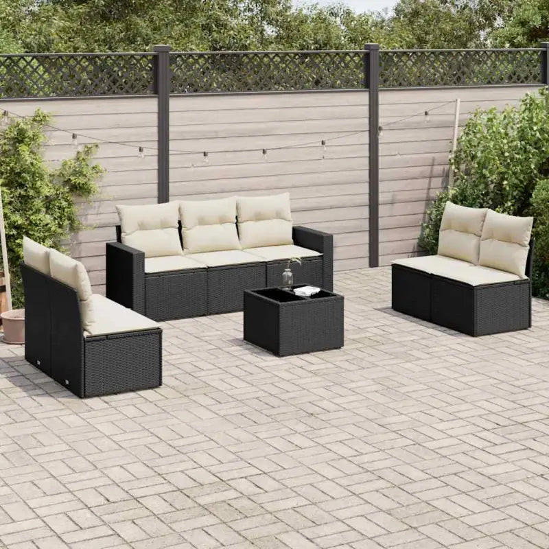 Modulaire tuinbank van gepoedercoat staal met poly rattan en waterdichte tas - Zwart en crème / 1 / Met tafel