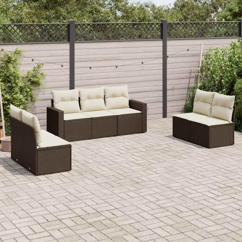 Modulaire tuinbank van gepoedercoat staal met poly rattan en waterdichte tas - Bruin en crème / 1 / Zonder tafel