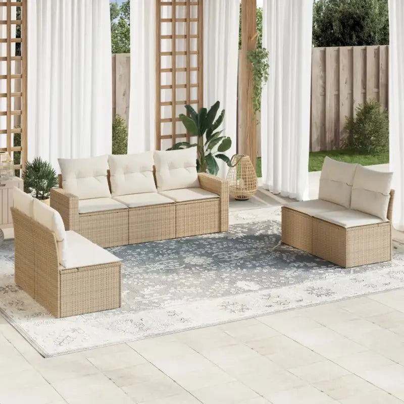 Modulaire tuinbank van gepoedercoat staal met poly rattan en waterdichte tas - beige en crèmekleurig / 1 / Zonder tafel