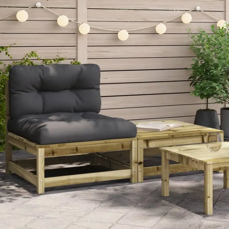 Modulaire tuinbank van massief douglashout met kussens voor terras - Naturel geïmpregneerd / 1 / armless sofa