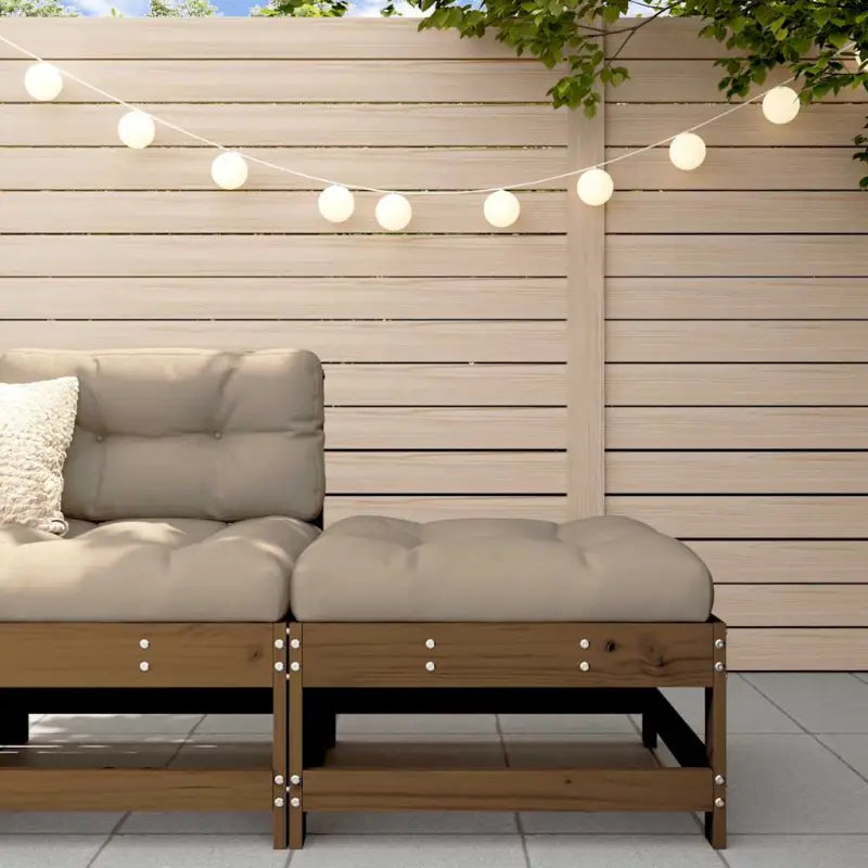 Modulaire tuinbank van massief grenenhout met zachte kussens - Honingbruin grenenhout / 1 / Voetensteun - Modulaire