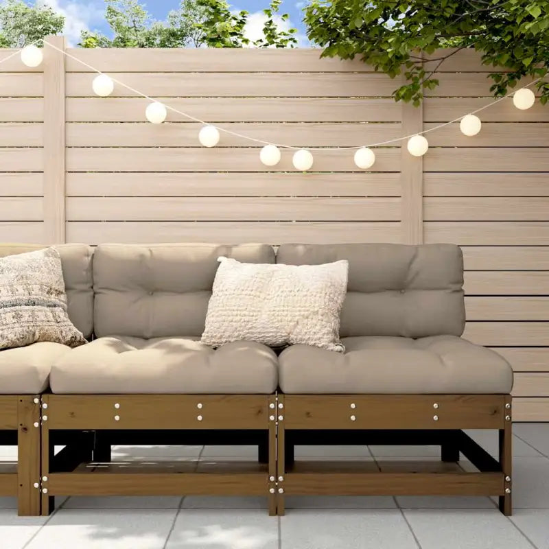 Modulaire tuinbank van massief grenenhout met zachte kussens - Honingbruin grenenhout / 1 / 2x midden - Modulaire