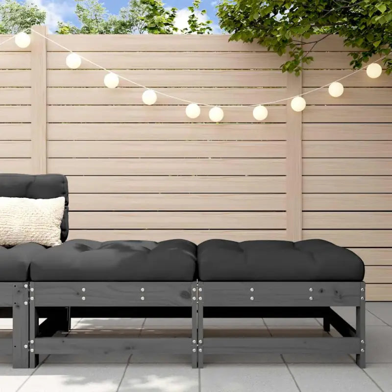 Modulaire tuinbank van massief grenenhout met zachte kussens - Grijs grenenhout / 1 / 2x voetensteun - Modulaire