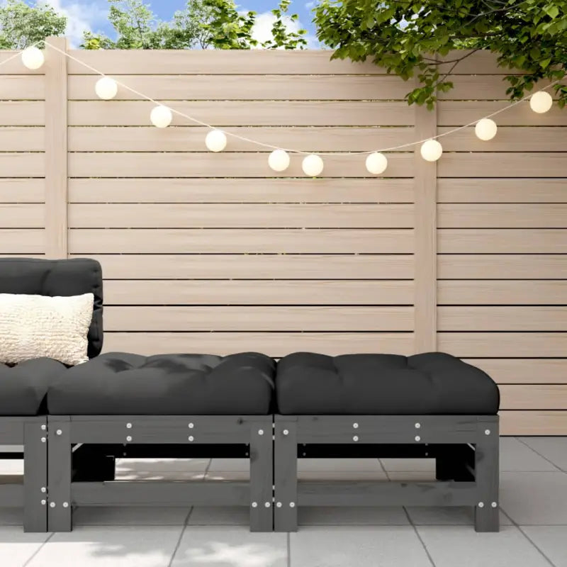 Modulaire tuinbanken van massief grenenhout met zachte kussens - Grijs grenenhout / 1 / 2x voetensteun - Modulaire