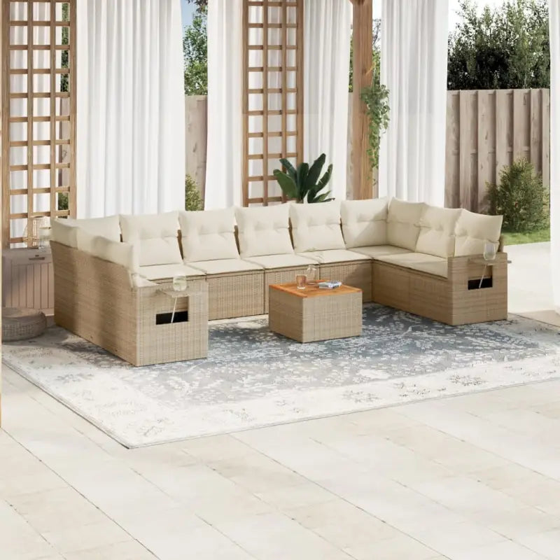 Modulaire tuinbanken van zwart gepoedercoat staal voor terras en tuin - Beige / 1 / 2x corner + table + 6x middle
