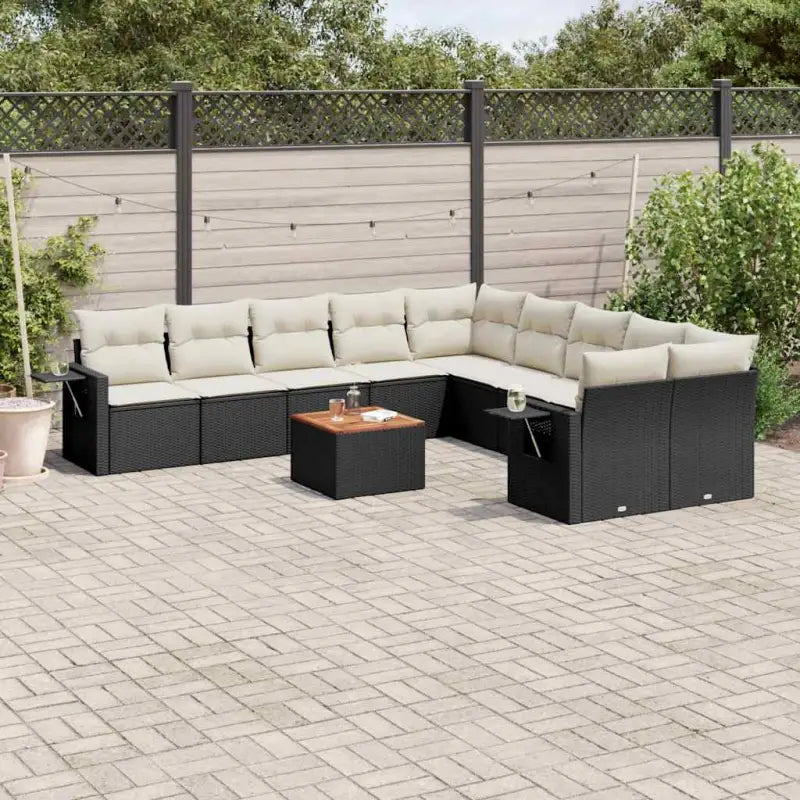 Modulaire tuinbanken van zwart gepoedercoat staal voor terras en tuin - Zwart en crème / 1 / Tafel + 2x hoek + 6x