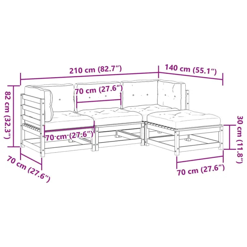 Modulaire tuinset van massief grenenhout voor een comfortabele zitervaring - Tuinsets
