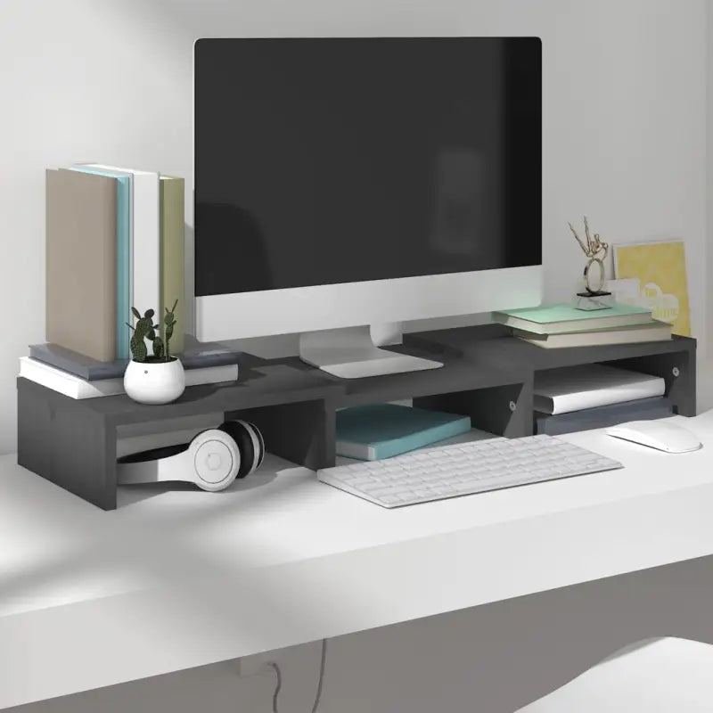 Monitorstandaard van massief grenenhout voor een elegante werkplek - Grijs / 1 / 60 cm - Tv-meubels