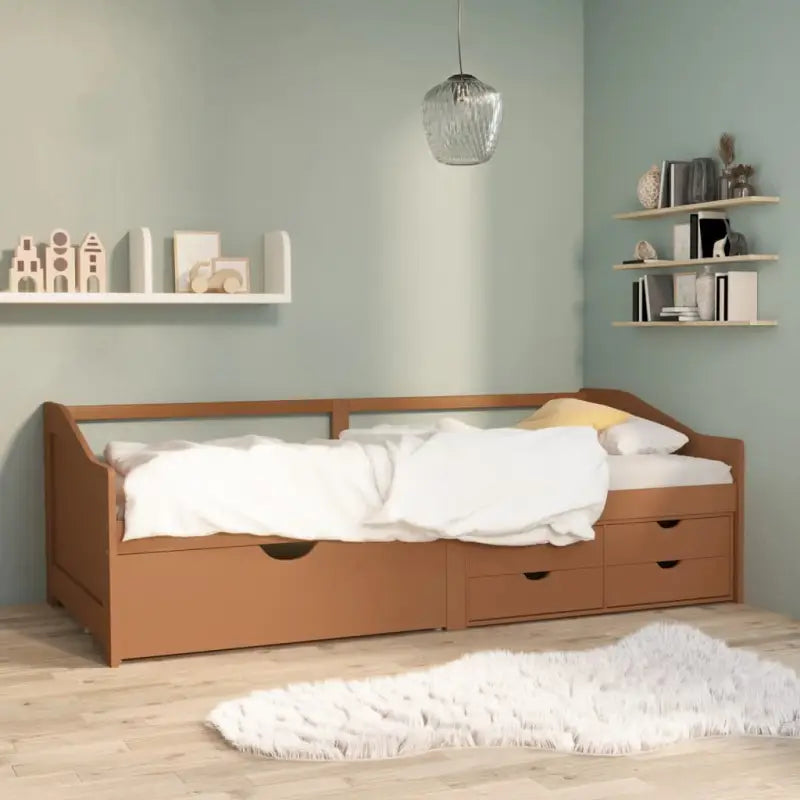Multifunctioneel bedbank van massief grenenhout met praktische lade - Honingbruin - Bedden & bedframes