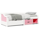 Multifunctioneel slaapbank met massief grenenhout en praktische kleine lade - Wit en roze - Bedden & bedframes
