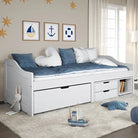 Multifunctioneel slaapbank met massief grenenhout en praktische kleine lade - Wit - Bedden & bedframes