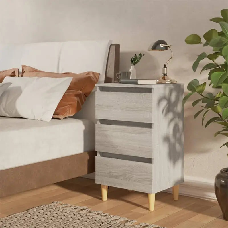 Nachtkastje in grijs sonoma met houten poten en Scandinavische charme - Grijs sonoma / 2 - Nachtkastjes